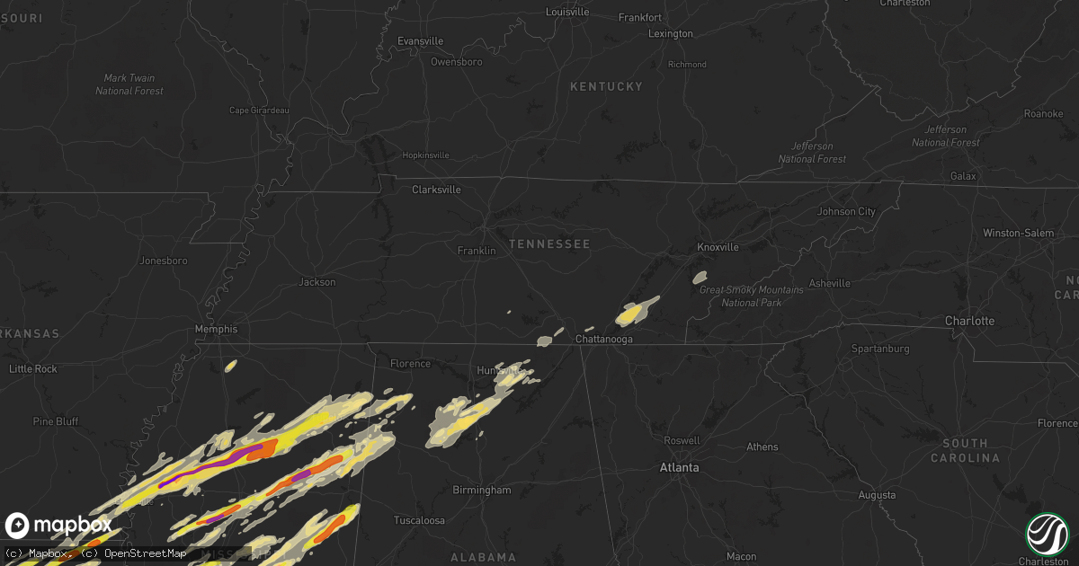 Hail map in Tennessee on November 29, 2016