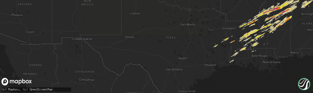 Hail map in Texas on November 29, 2016