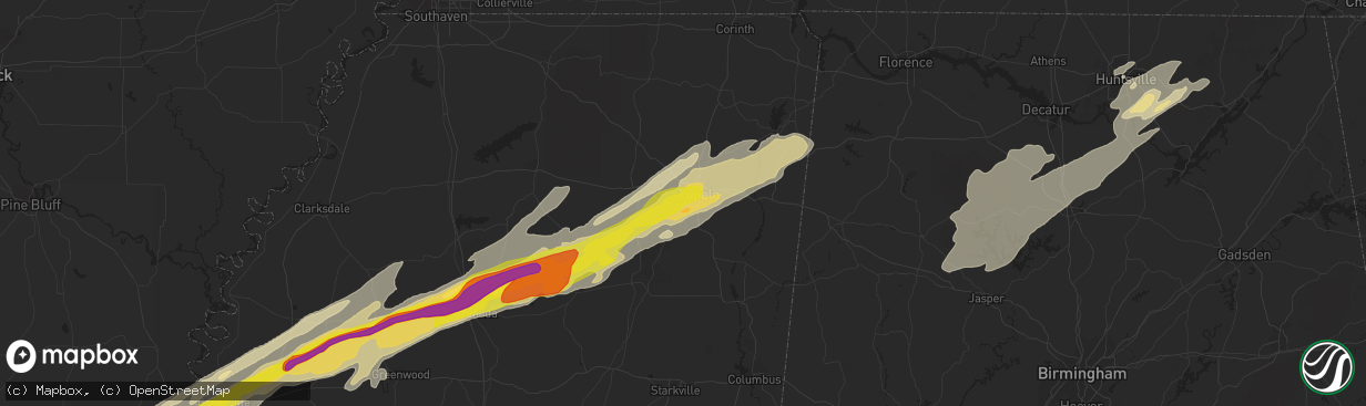 Hail map in Tupelo, MS on November 29, 2016