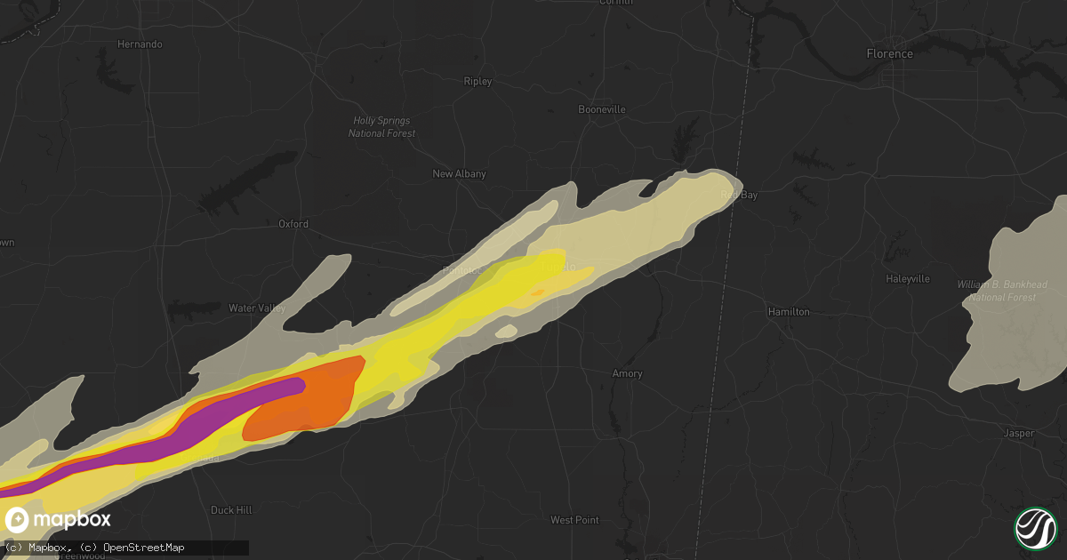 Hail map in Tupelo, MS on November 29, 2016