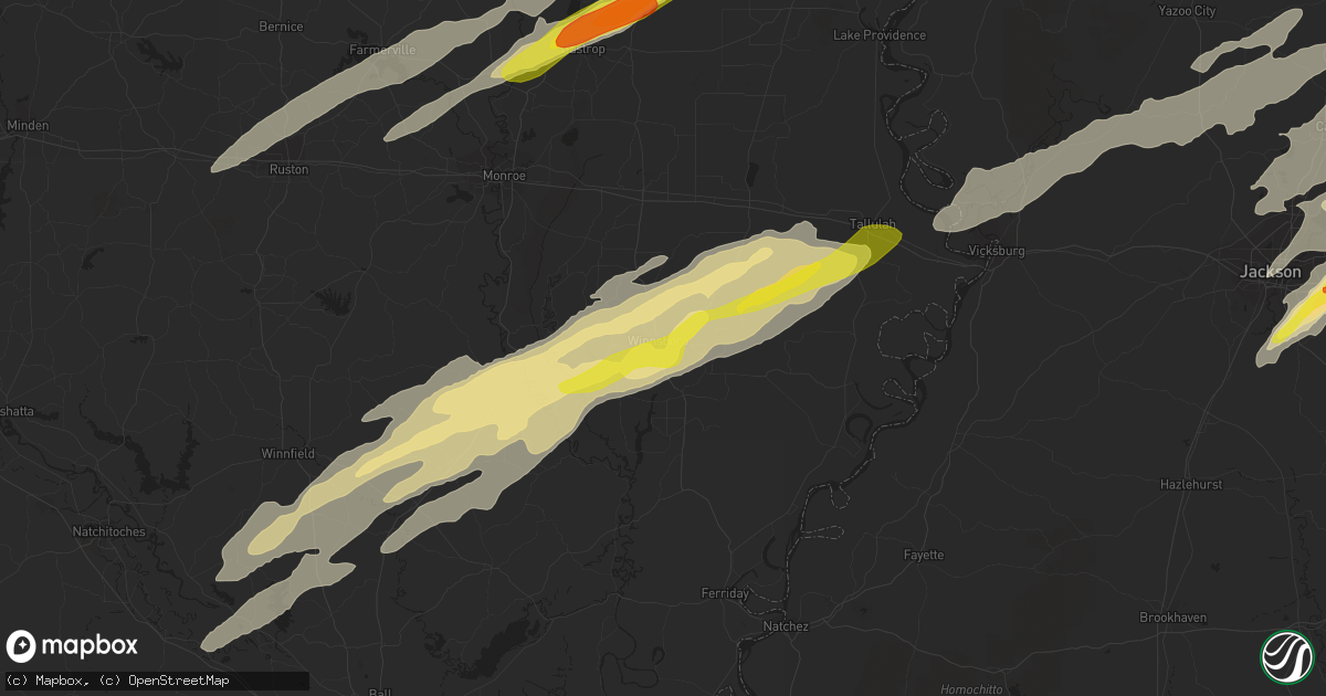 Hail map in Winnsboro, LA on November 29, 2016