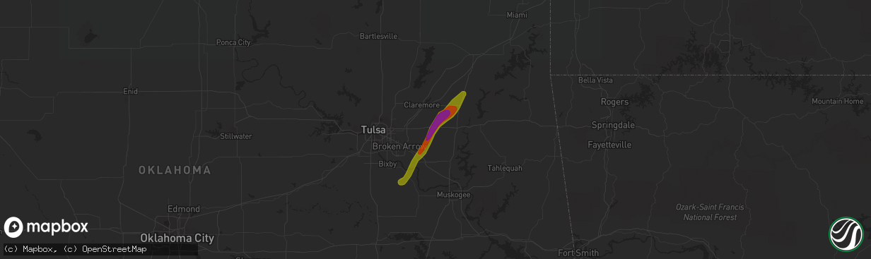 Hail map in Inola, OK on November 29, 2019