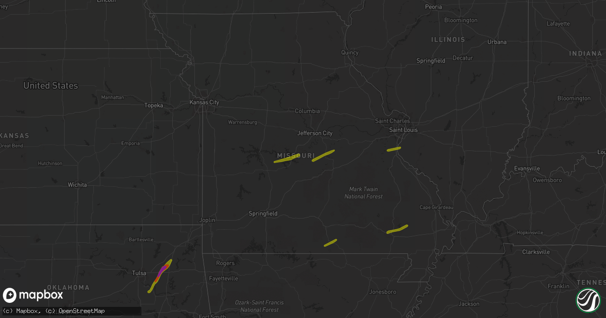 Hail map in Missouri on November 29, 2019