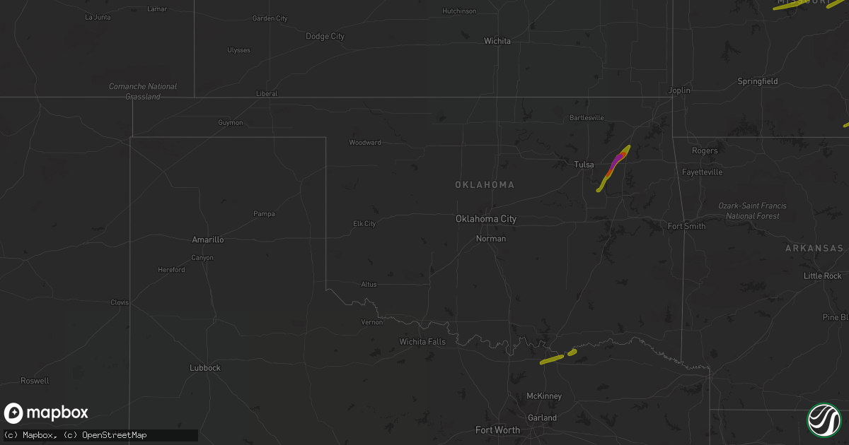 Hail map in Oklahoma on November 29, 2019