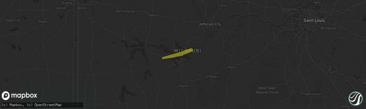 Hail map in Osage Beach, MO on November 29, 2019