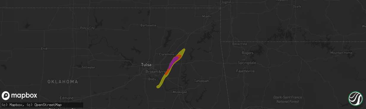 Hail map in Pryor, OK on November 29, 2019