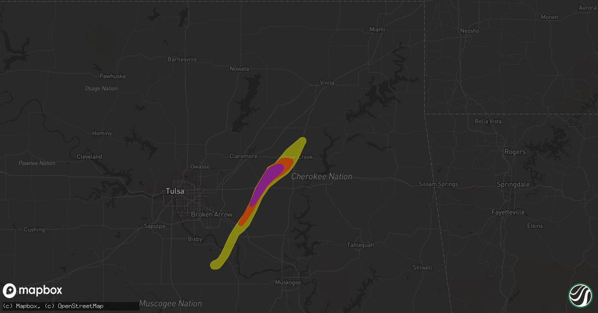 Hail map in Pryor, OK on November 29, 2019