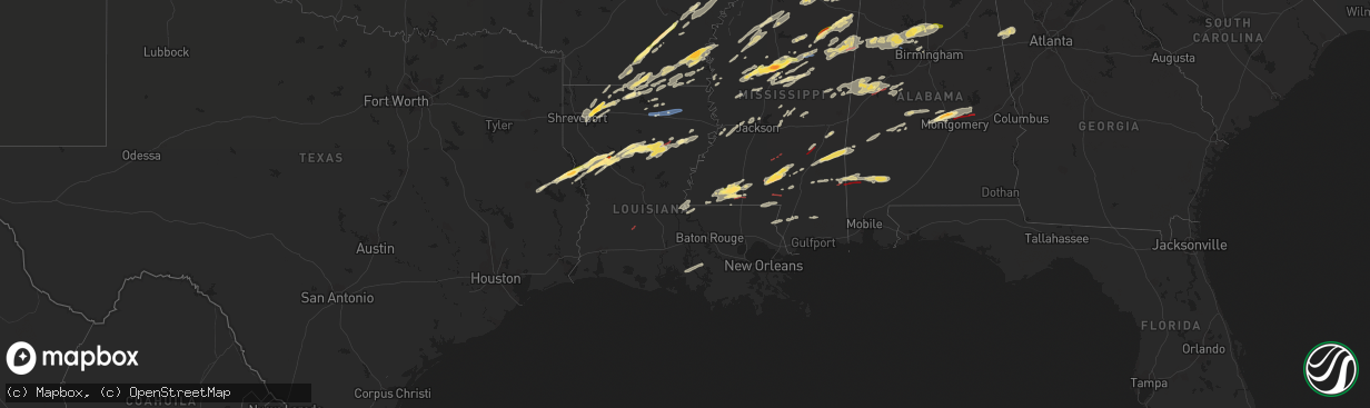 Hail map in Louisiana on November 29, 2022