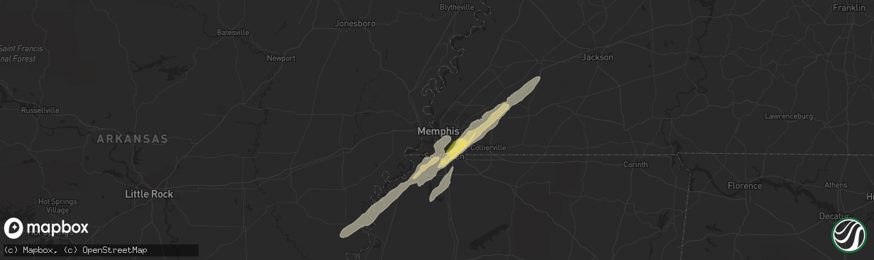 Hail map in Memphis, TN on November 29, 2022