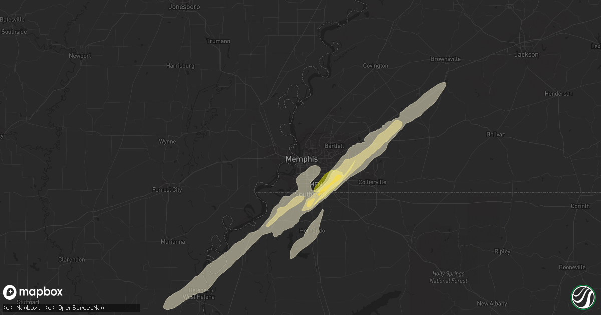 Hail map in Memphis, TN on November 29, 2022