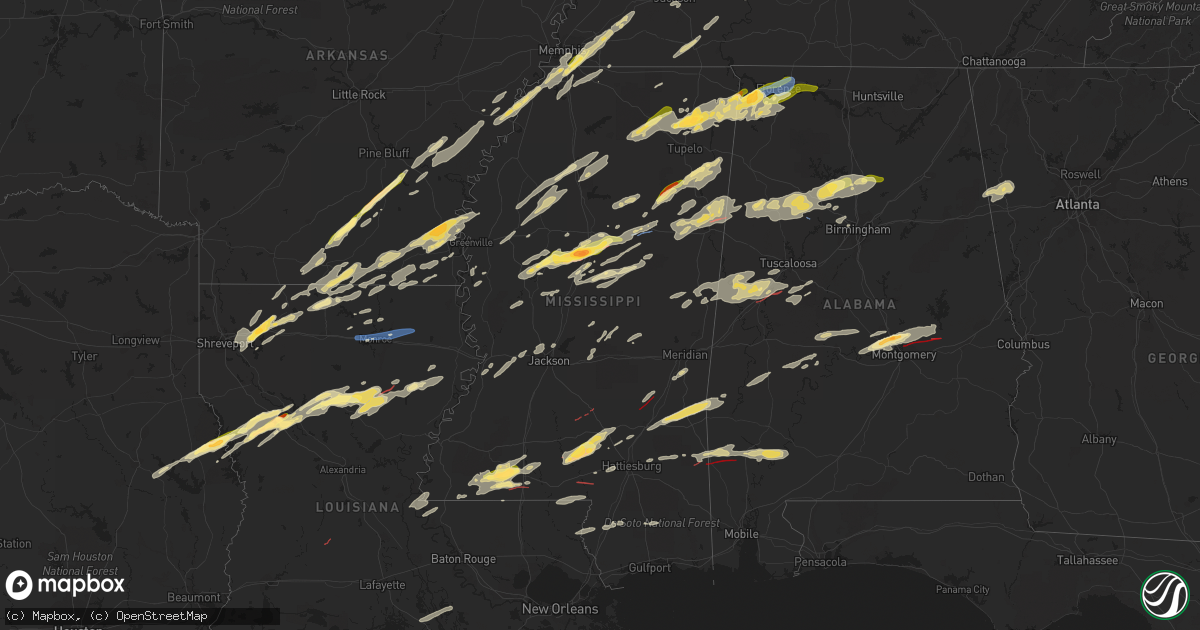 Hail map in Mississippi on November 29, 2022