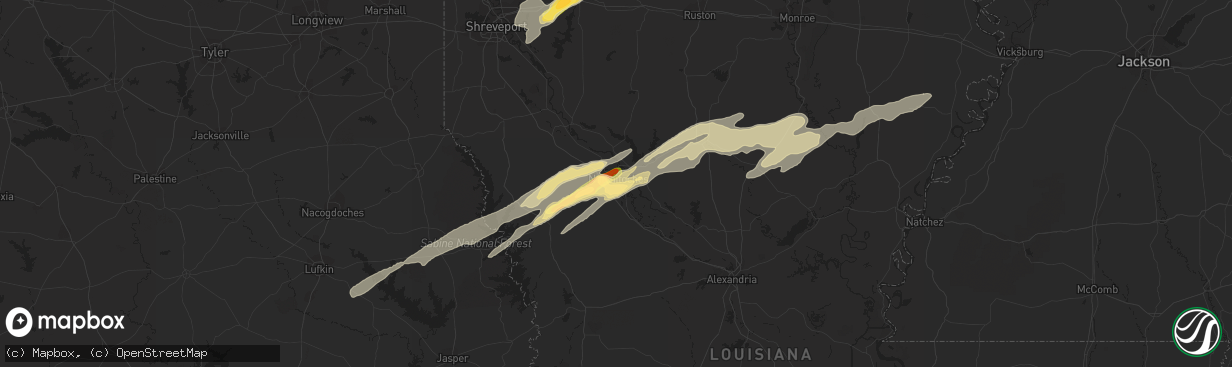 Hail map in Natchitoches, LA on November 29, 2022