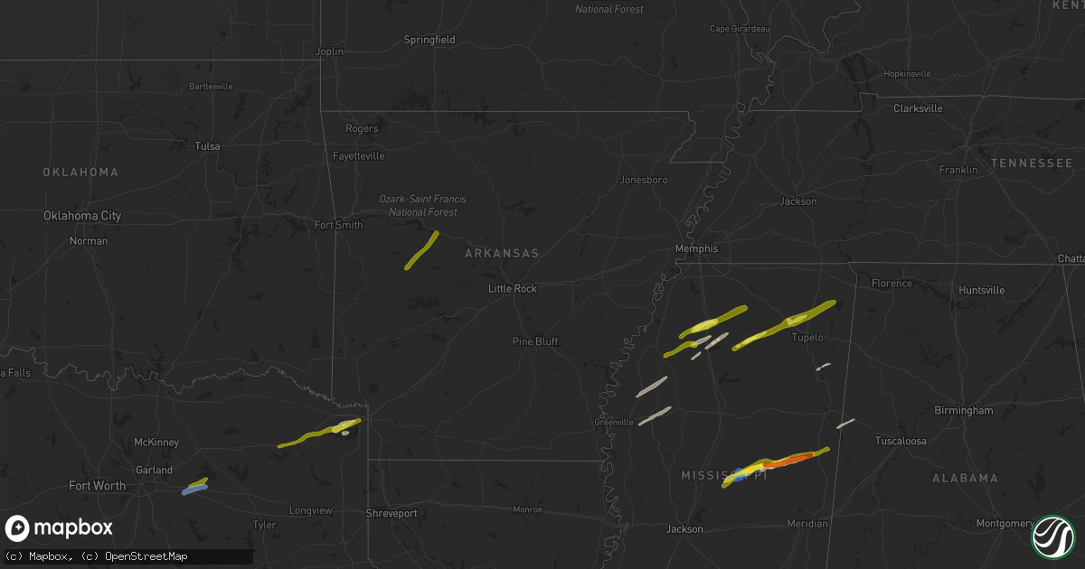 Hail map in Arkansas on November 30, 2019