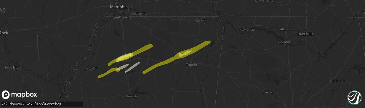 Hail map in Blue Springs, MS on November 30, 2019