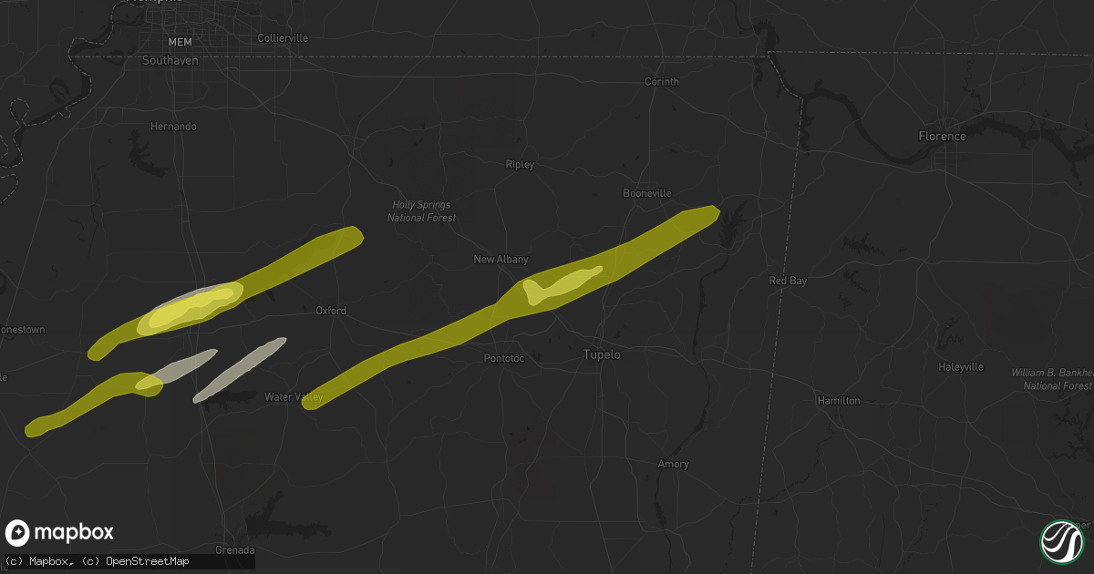 Hail map in Blue Springs, MS on November 30, 2019