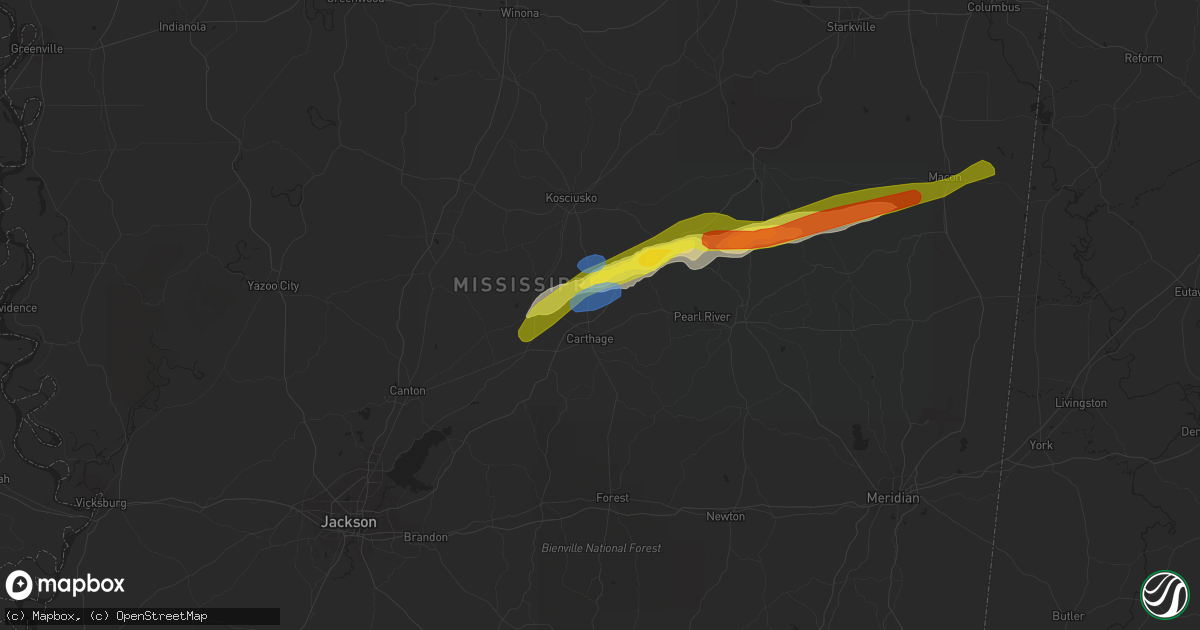 Hail map in Carthage, MS on November 30, 2019