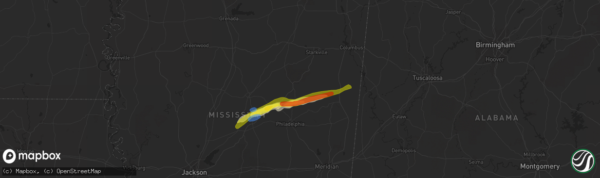 Hail map in Louisville, MS on November 30, 2019