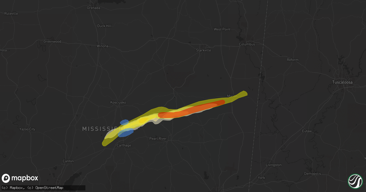 Hail map in Louisville, MS on November 30, 2019