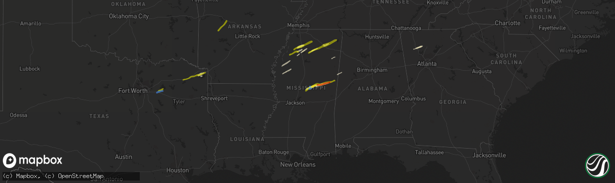 Hail map in Mississippi on November 30, 2019