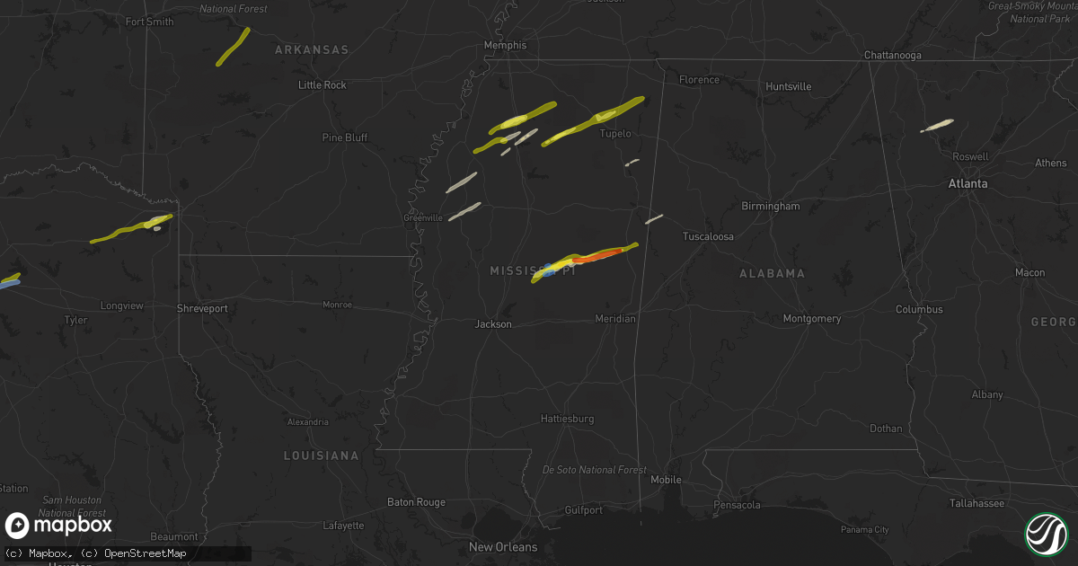 Hail map in Mississippi on November 30, 2019