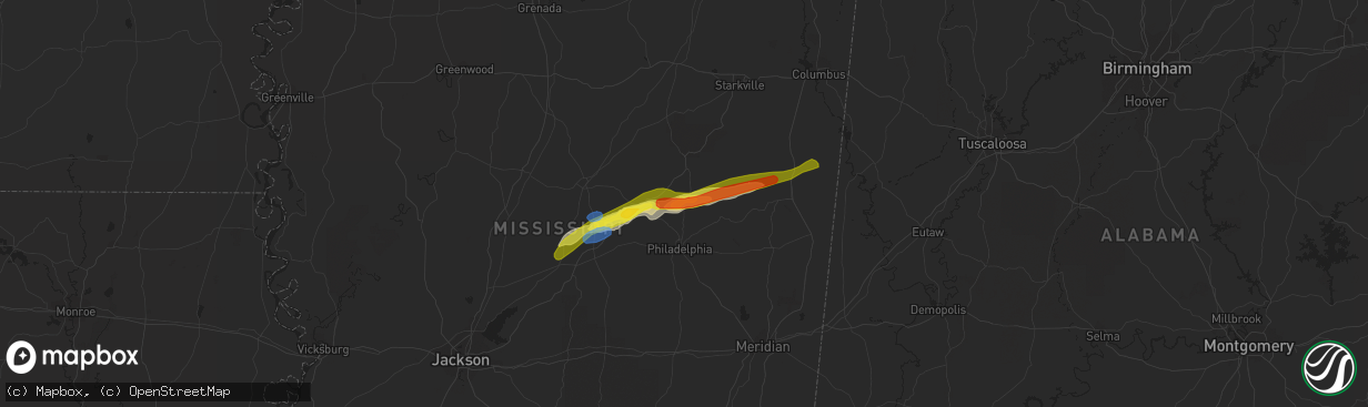 Hail map in Noxapater, MS on November 30, 2019