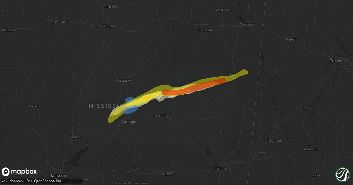 Hail map in Noxapater, MS on November 30, 2019