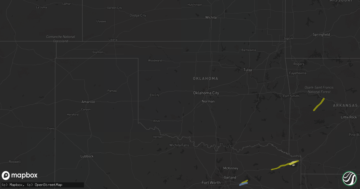 Hail map in Oklahoma on November 30, 2019