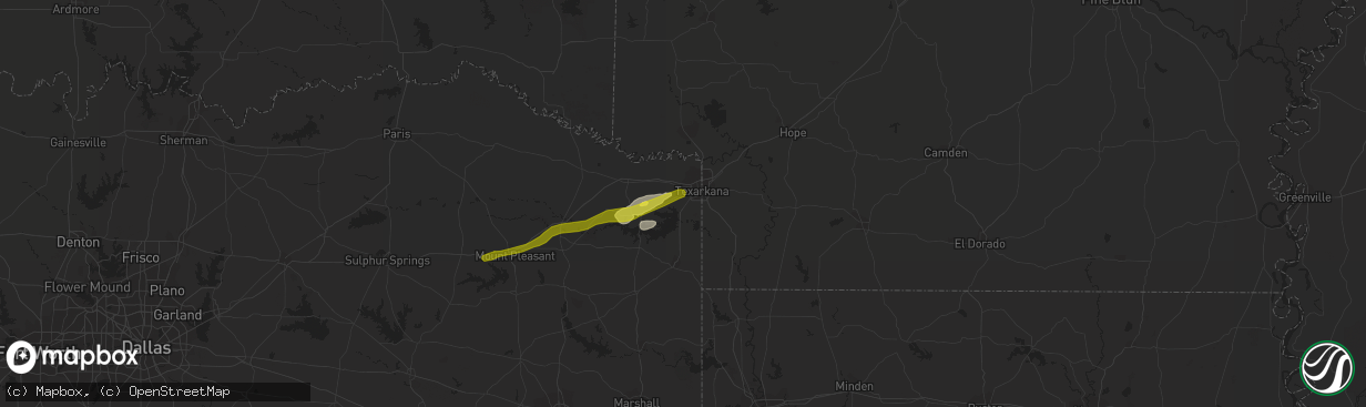 Hail map in Texarkana, TX on November 30, 2019