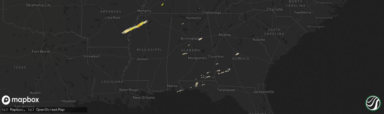 Hail map in Alabama on December 1, 2018