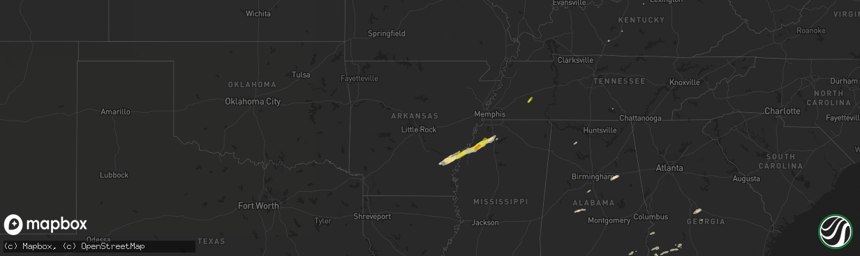 Hail map in Arkansas on December 1, 2018