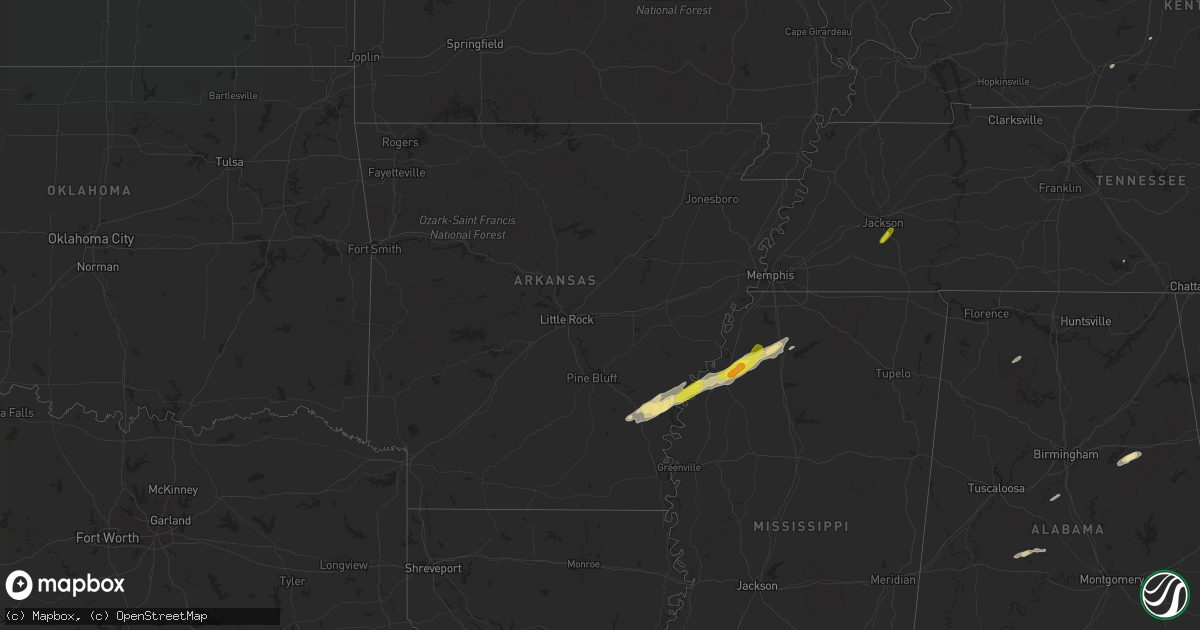 Hail map in Arkansas on December 1, 2018