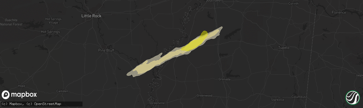 Hail map in Clarksdale, MS on December 1, 2018