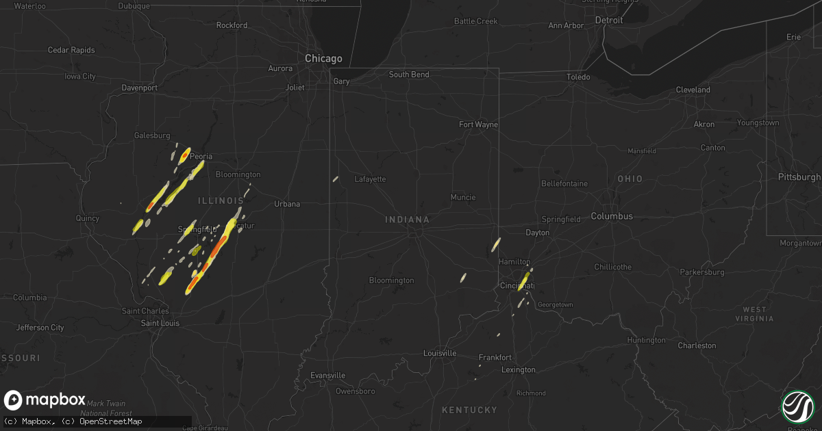 Hail map in Indiana on December 1, 2018