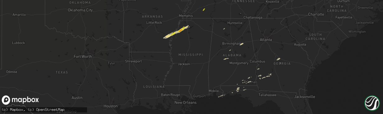 Hail map in Mississippi on December 1, 2018