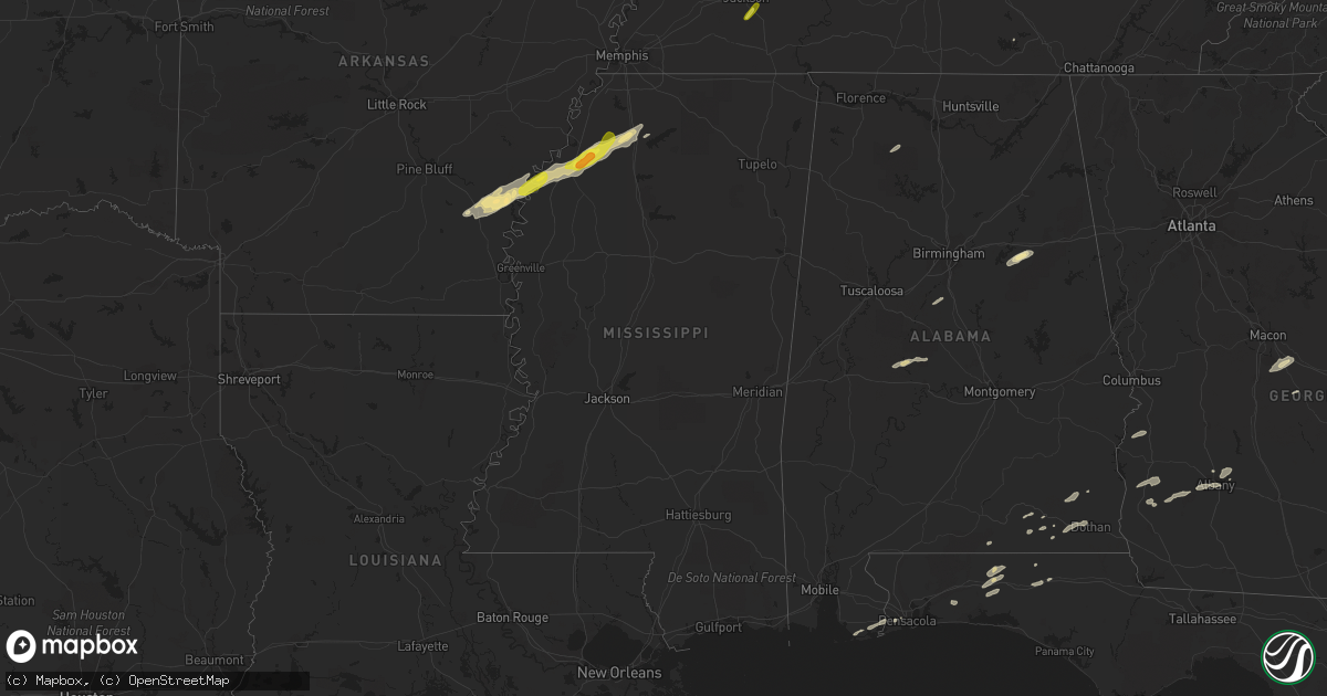Hail map in Mississippi on December 1, 2018