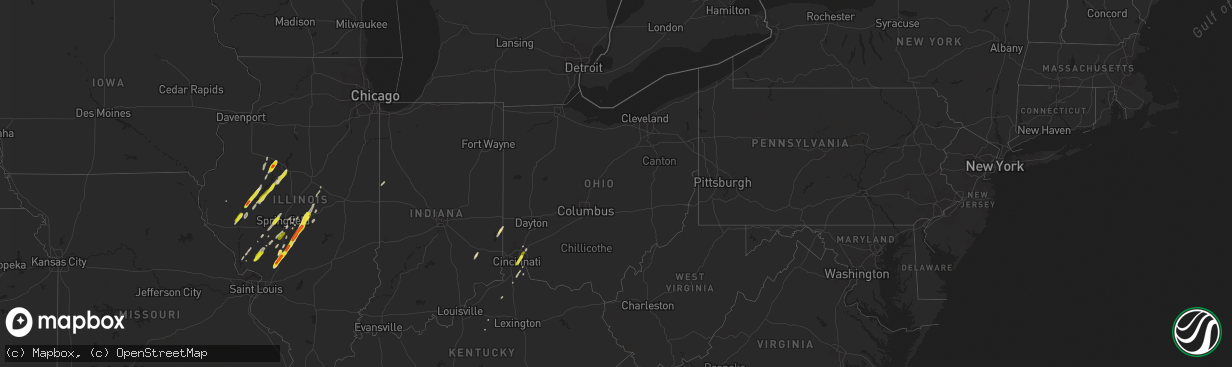 Hail map in Ohio on December 1, 2018