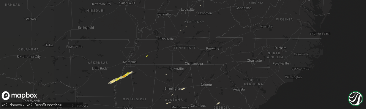 Hail map in Tennessee on December 1, 2018