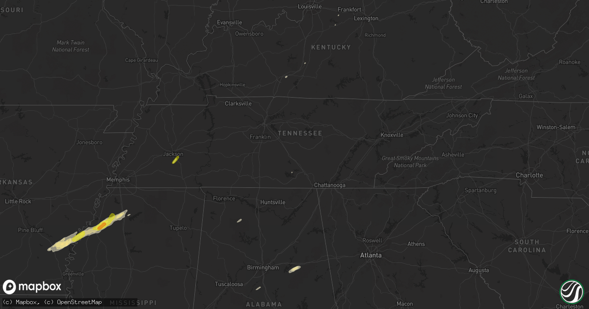 Hail map in Tennessee on December 1, 2018