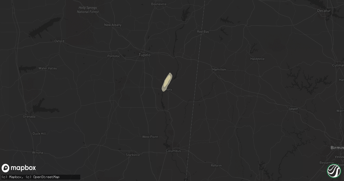 Hail map in Amory, MS on December 1, 2023