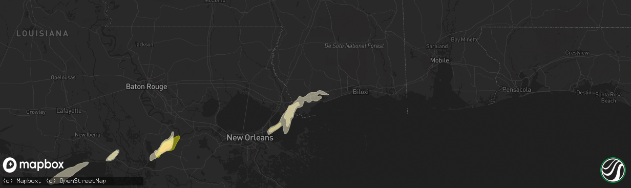 Hail map in Diamondhead, MS on December 1, 2023