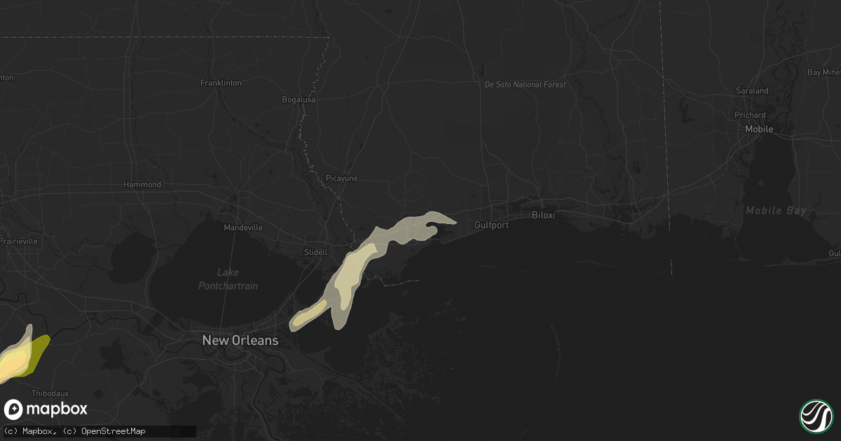 Hail map in Diamondhead, MS on December 1, 2023