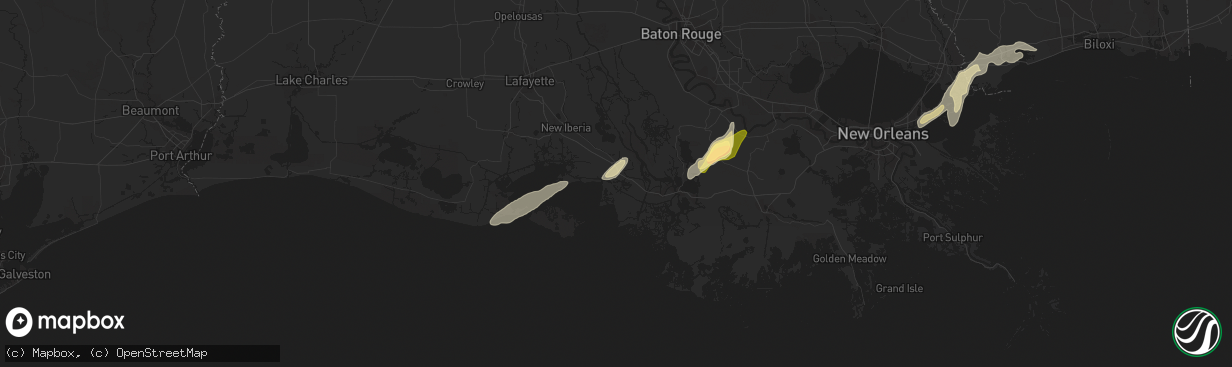 Hail map in Franklin, LA on December 1, 2023