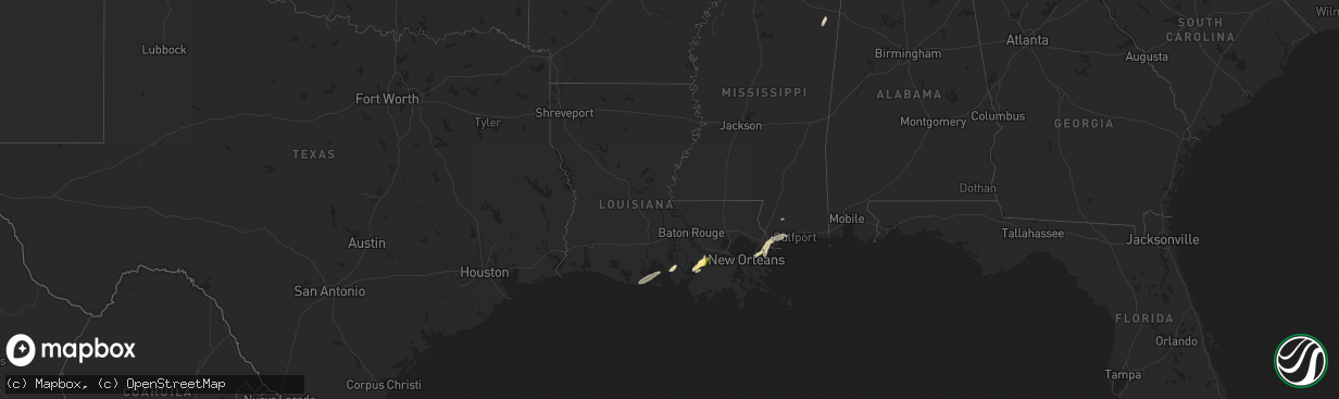 Hail map in Louisiana on December 1, 2023