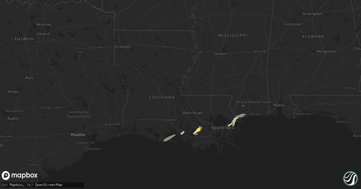 Hail map in Louisiana on December 1, 2023