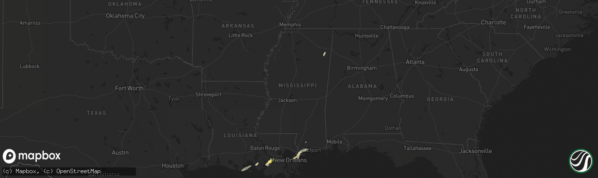 Hail map in Mississippi on December 1, 2023