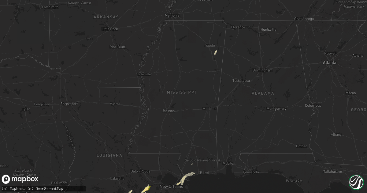 Hail map in Mississippi on December 1, 2023