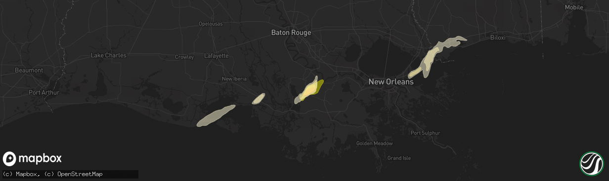 Hail map in Napoleonville, LA on December 1, 2023