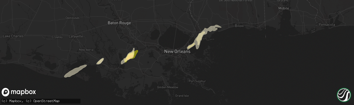 Hail map in New Orleans, LA on December 1, 2023