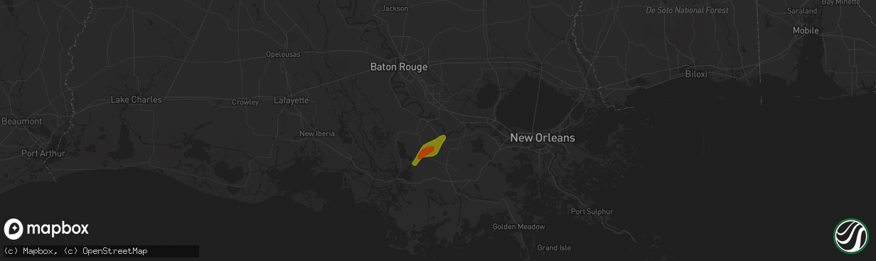 Hail map in Saint James, LA on December 1, 2023