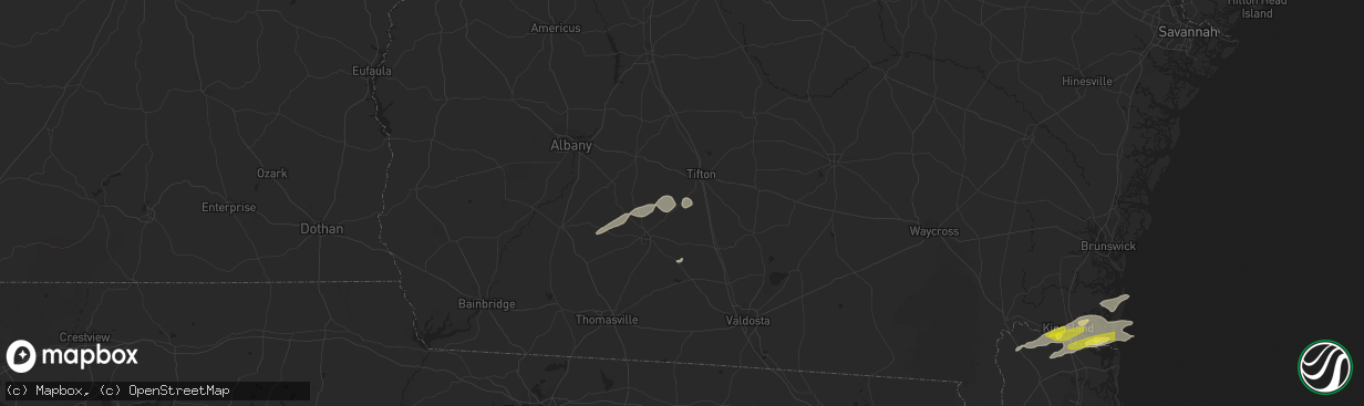 Hail map in Omega, GA on December 2, 2018